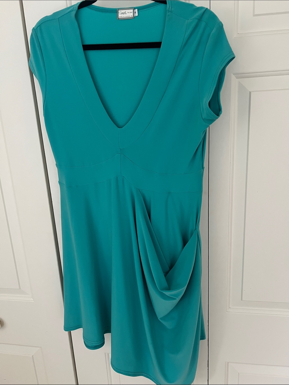 Seafoam Teal V-Neck Draped Dress